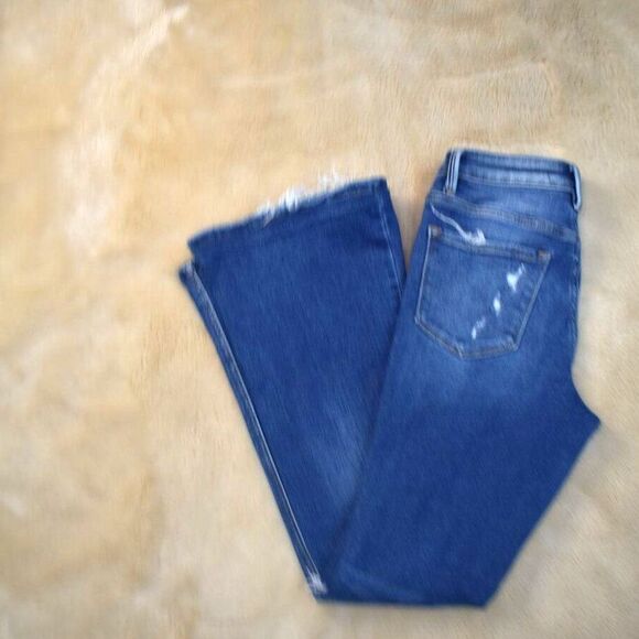 Flying Monkey Bell Bottom Flare Jeans Sz 25 Blue Highrise Distressed Button Fly - Picture 3 of 8